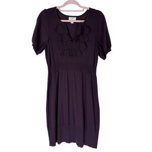 Anny Taylor Loft Eggplant Purple Short Sleeve Merino Knit Sweater Dress Size L